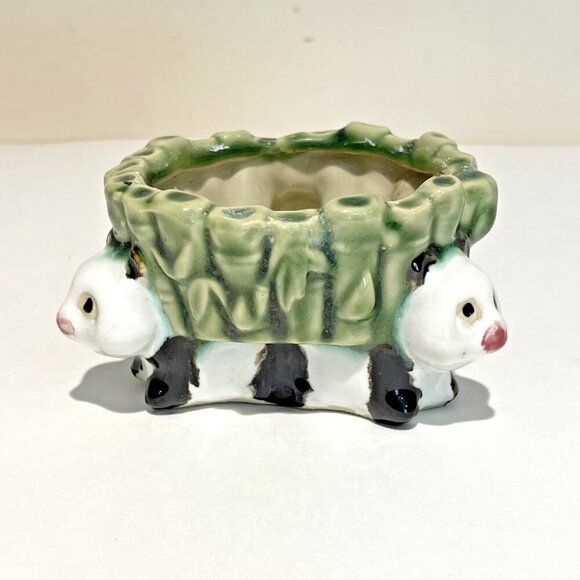 VTG Ceramic PANDA BEAR Planter Bamboo Holder Pot Fisherman's Fortune Majolica - Picture 1 of 8